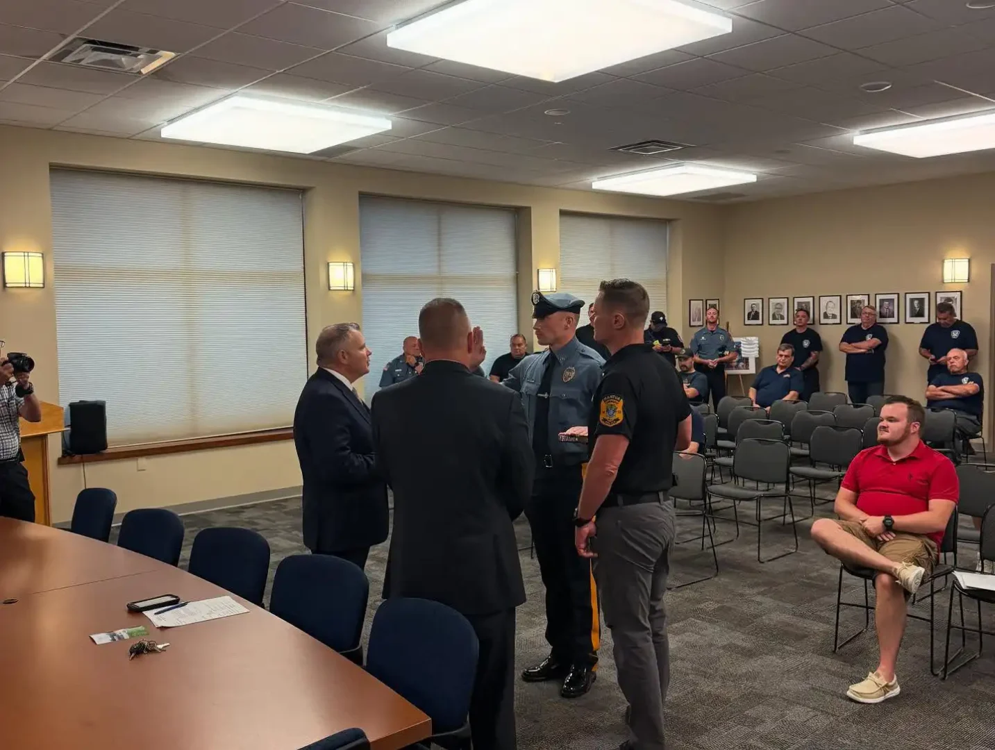 New Mantua Township police officer being sworn in at Township Committee meeting