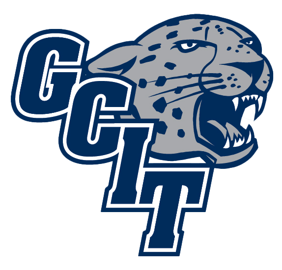 Gloucester County Institute of Technology letters GC with Cheetah mascot in blue