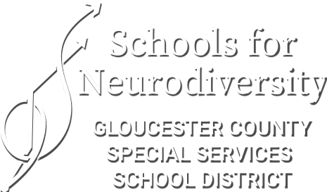 Schools for Neurodiversity Gloucester County Special Services School District logo with white quill on blue background