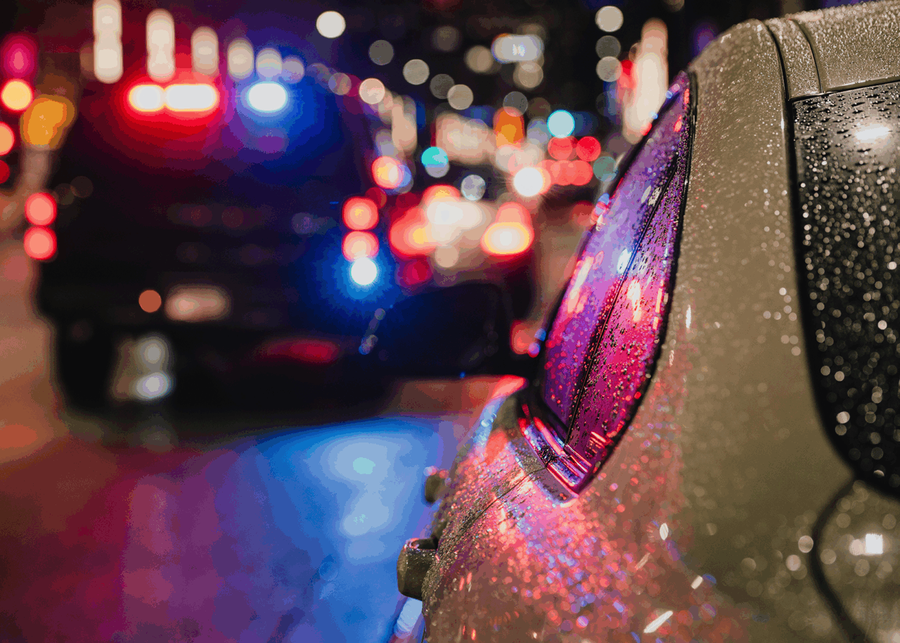 Police car emergency lights at night